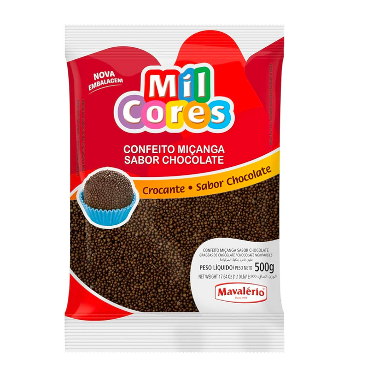 Mavalério Confeito Miçanga Sabor Chocolate 500g
